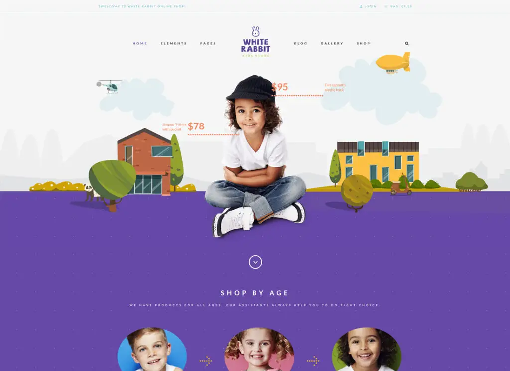 กระต่ายขาว | ธีม WordPress ร้านขายของเล่นเด็กและเสื้อผ้าเด็ก