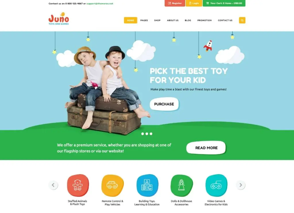 จูโน | ธีม WordPress ร้านขายของเล่นเด็กและเกม