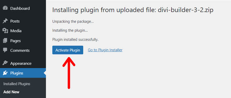 Opsi 'Aktifkan Plugin' untuk Plugin WordPress yang Diunggah & Diinstal
