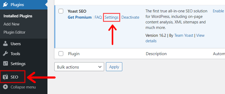 Pengaturan Plugin (Contoh plugin Yoast SEO)
