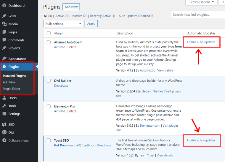 Aktifkan Opsi Pembaruan Otomatis untuk Plugin WordPress