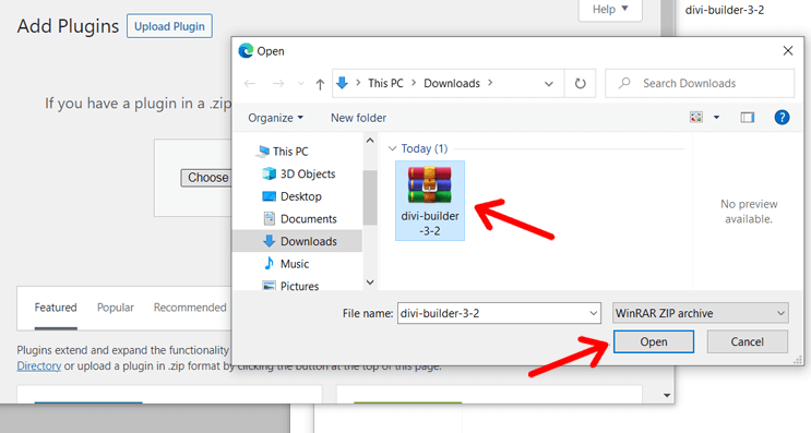 Pilih File Plugin dalam format ZIP untuk Diunggah ke WordPress