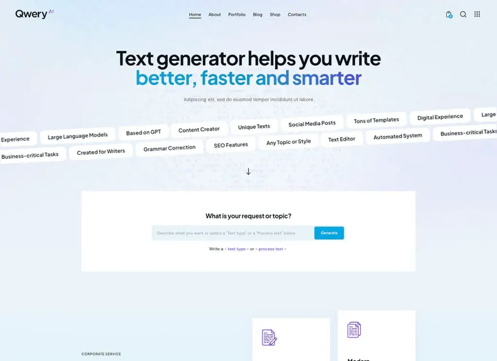 Qwery - سمة WordPress وWooCommerce للأعمال متعددة الأغراض + ChatGPT