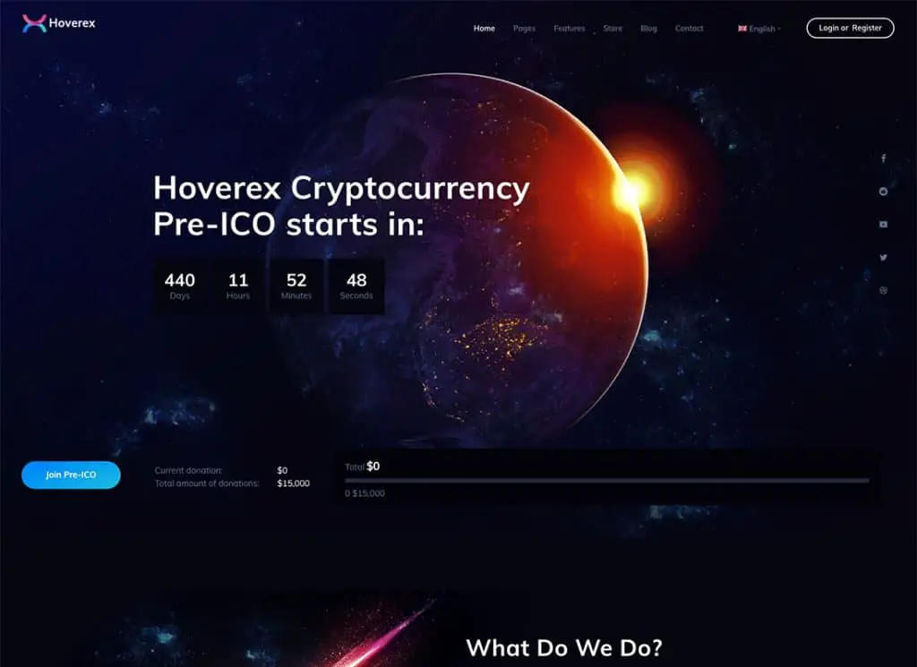 Hoverex - موضوع WordPress للعملات المشفرة وNFT وICO