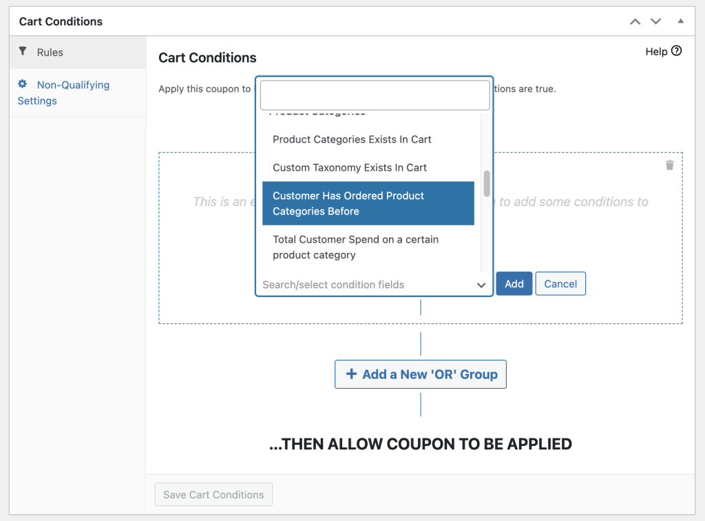 Cart conditions in Advanced Coupons 