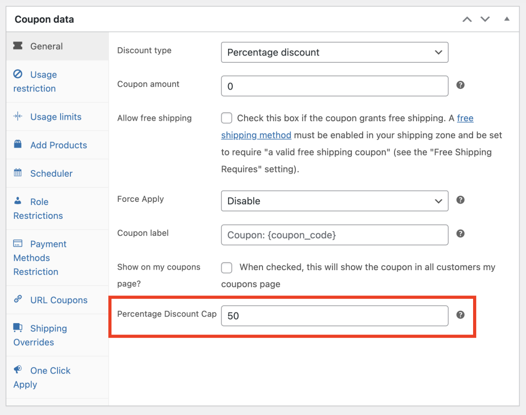 Percentage discount cap in Advanced Coupons 