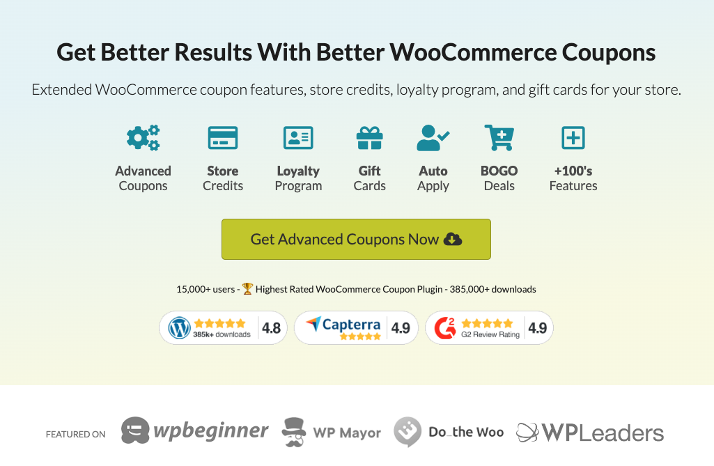 Advanced Coupons is the #1-rated coupon plugin in WooCommerce