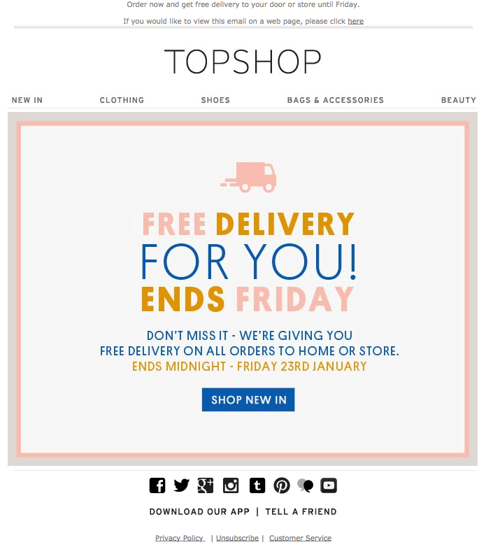 topshop-free-shipping-email — расширенные купоны Free Shipping Offer Example