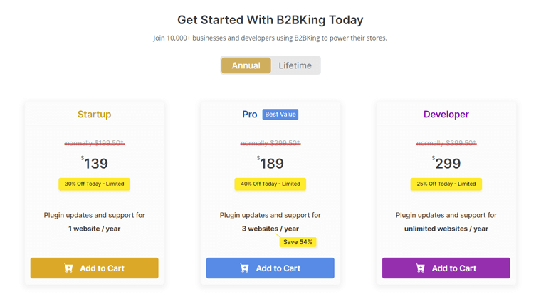 B2BKing 插件定价页面