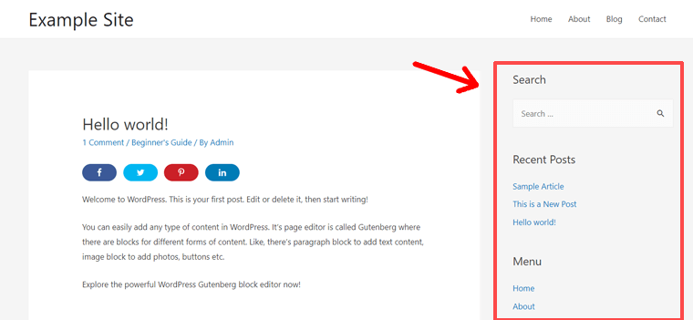 WordPress 小部件示例(搜索、最近的帖子、菜單)