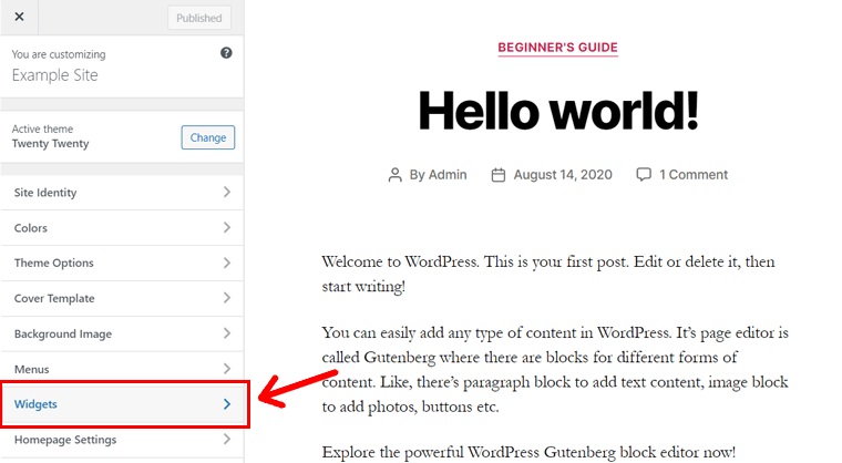 WordPress 定制器中的小部件選項