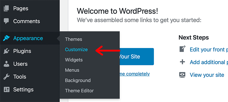 從儀表板訪問定制器