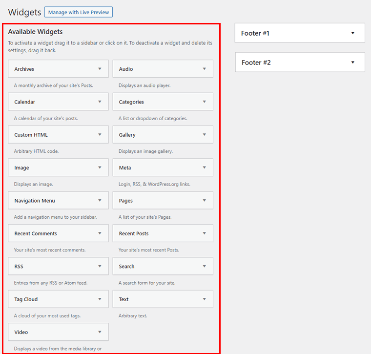 WordPress 中的默認小部件