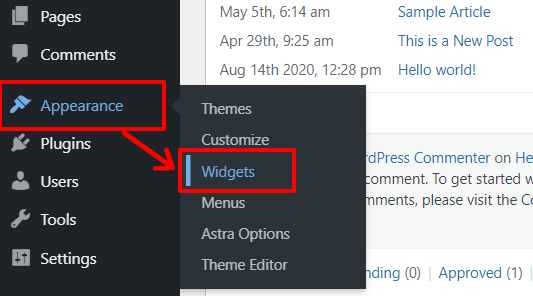在 WordPress 儀表板中查找小部件