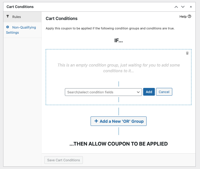 Advanced Coupons' cart condition features