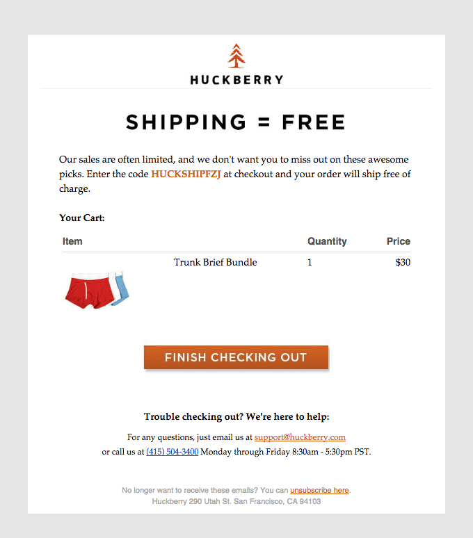 الشحن المجاني على طلبك Huckberry - 2 - كوبونات متقدمة Abandoned cart discount