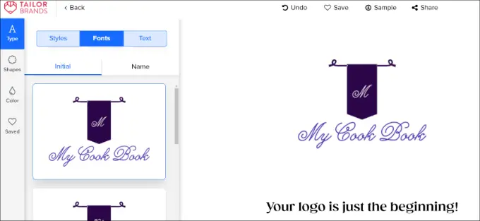 Cambiar el diseño de su logotipo Customize logo in tailor brands