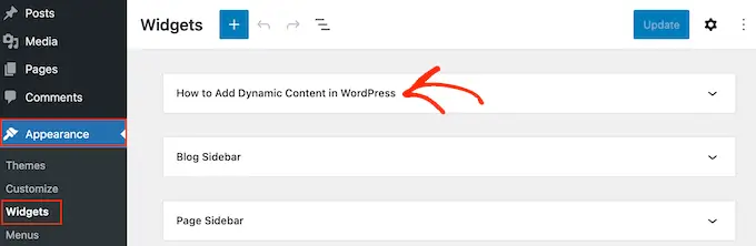 Hinzufügen von Inhalten zu einer Seitenleiste oder einem ähnlichen Widget-fähigen Bereich Adding content to a sidebar or similar widget-ready area