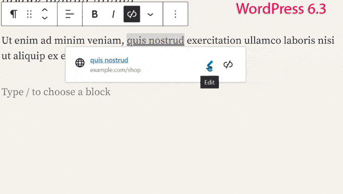 Apri in una nuova scheda - WordPress 6.3 Open in new tab - WordPress 6.3