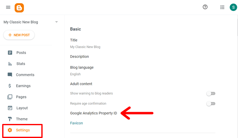 G Analytics 추가를 위한 Blogger 설정 페이지