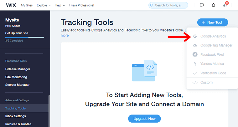 Wix에 추적 코드 추가하기