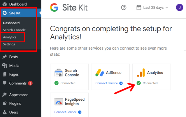 Site Kit로 G Analytics 설정 완료