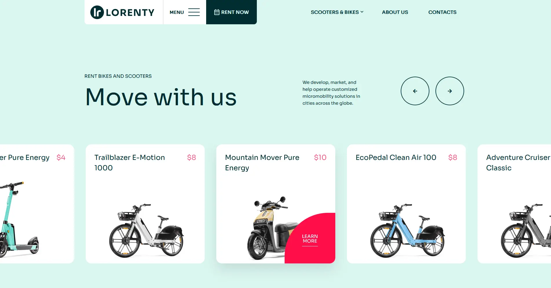 Bild des Fahrradverzeichnisses, das im Lorenty-Theme neben der Fahrradverleihsoftware enthalten ist.
