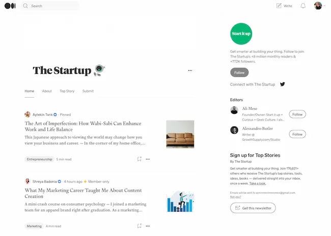 สื่อทำงานอย่างไร ตัวอย่างสิ่งพิมพ์ The Startup