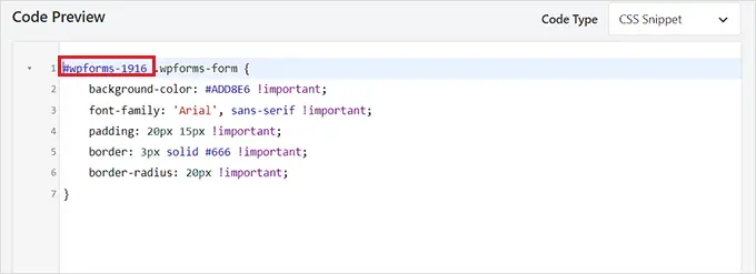 コードスニペットにフォームID番号を追加します Add form ID number in the code snippet