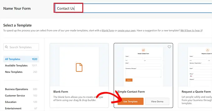 お問い合わせフォームのテンプレートを選択してください Choose the contact form template