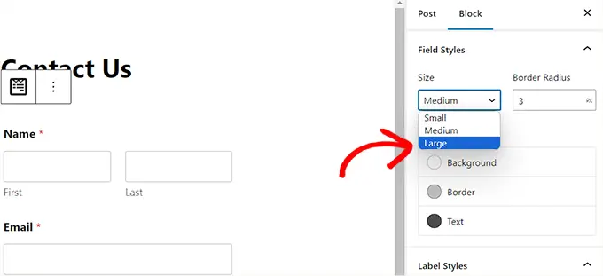 フォームフィールドのサイズと半径を変更する Change form field size and radius