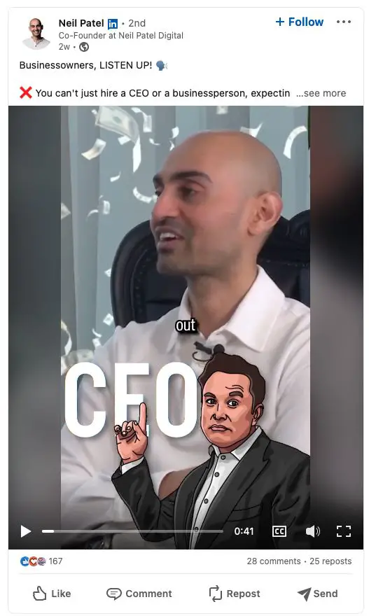 尼爾·帕特爾 (Neil Patel) 在 LinkedIn 上發文。