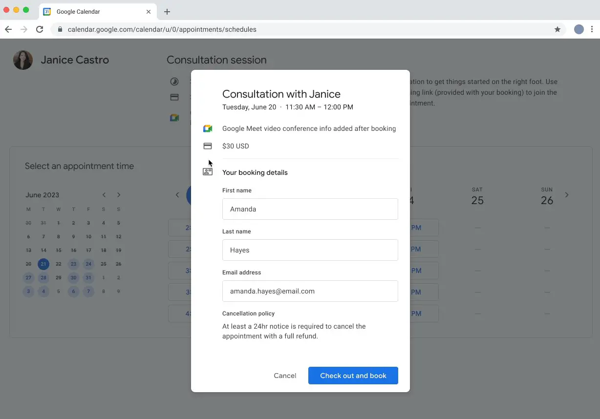 Janji temu berbayar kalender Google.