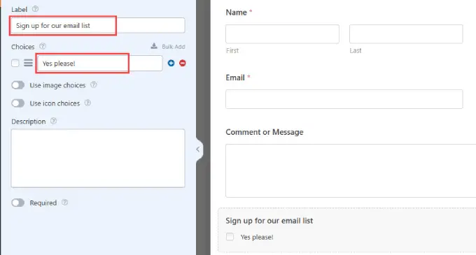 Signup email box in WPForms 