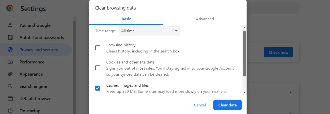 清除 Chrome(或您使用的任何浏览器)中的浏览器缓存是解决 ERR_SSL_PROTOCOL_ERROR 的第一步。