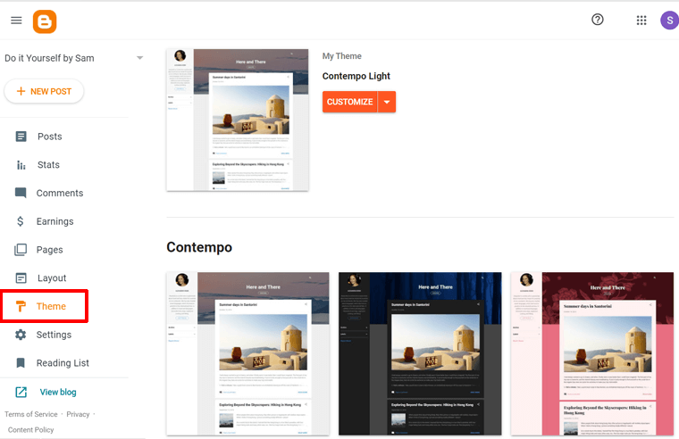 Opção de tema no Blogger