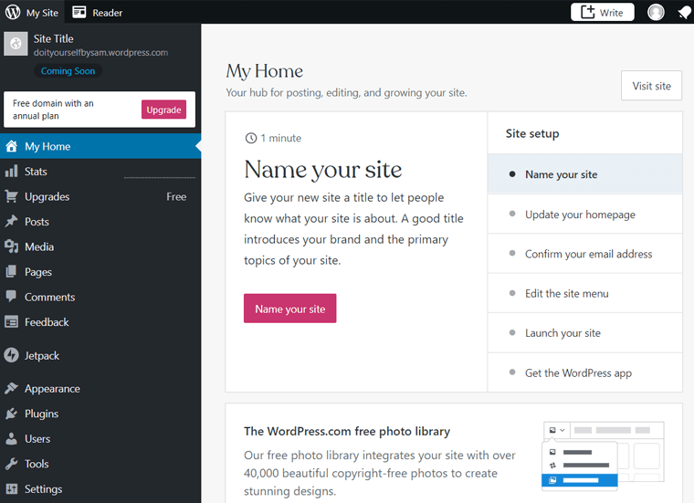 Painel do blog WordPress.com