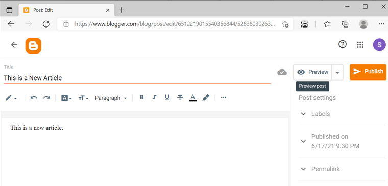 Editor de postagem do Blogger