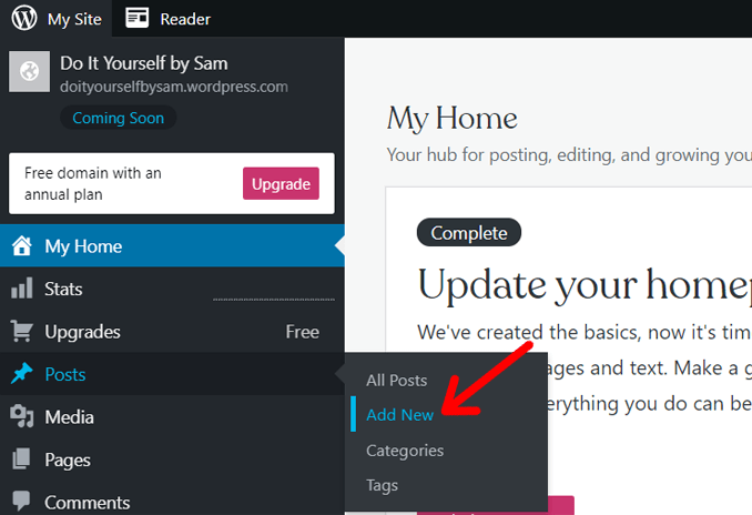Adicionar nova postagem no WordPress.com