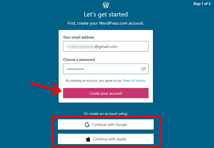 Crie uma conta no WordPress.com