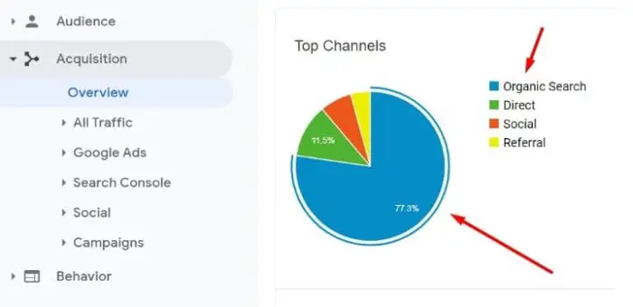 gráfico de tráfego orgânico métricas de SEO