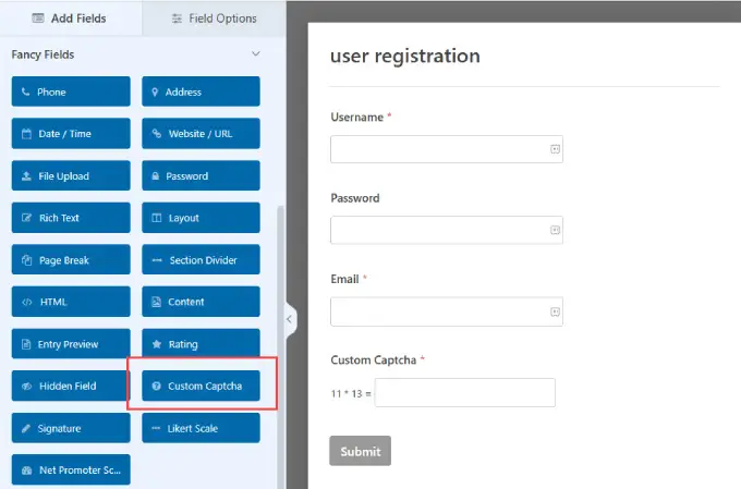 Benutzerdefinierter Captcha-Button Custom captcha button