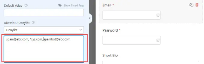 E-Mails der Sperrliste Denylist emails
