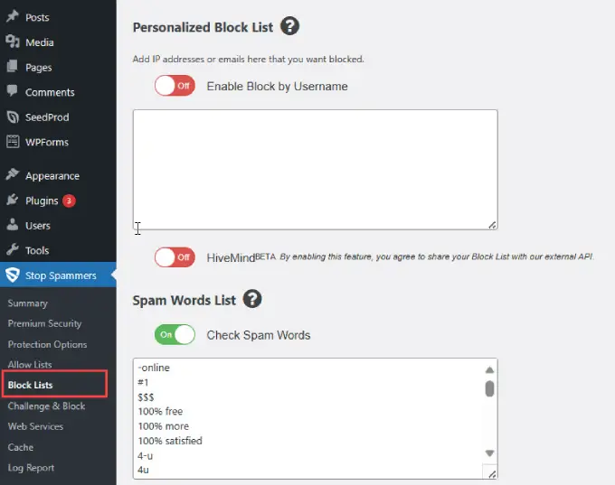 Stoppen Sie die Sperrliste für Spammer Stop Spammers blocked list