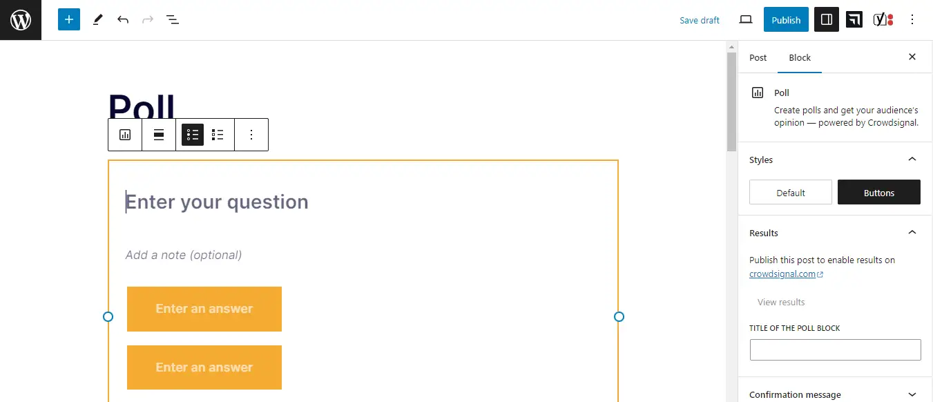Creazione di un sondaggio con Crowdsignal.