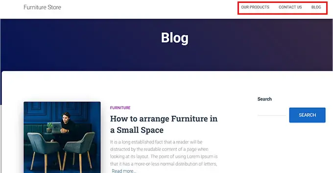เมนูนำทางร้านขายเฟอร์นิเจอร์ furniture store navigation menu