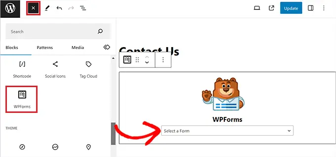 เพิ่มบล็อก WPForms Add the WPForms block