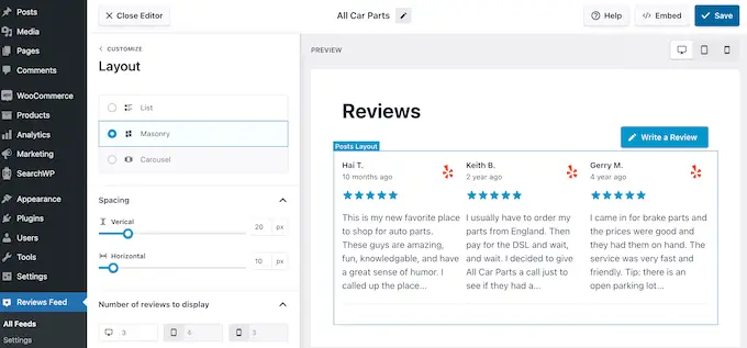 บทวิจารณ์ชิ้นส่วนรถยนต์ แสดงโดยใช้ Smash Balloon Car part reviews, displayed using Smash Balloon