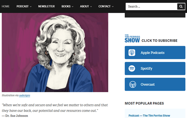 Tim-Ferris-Website 개인 팟캐스터 웹사이트