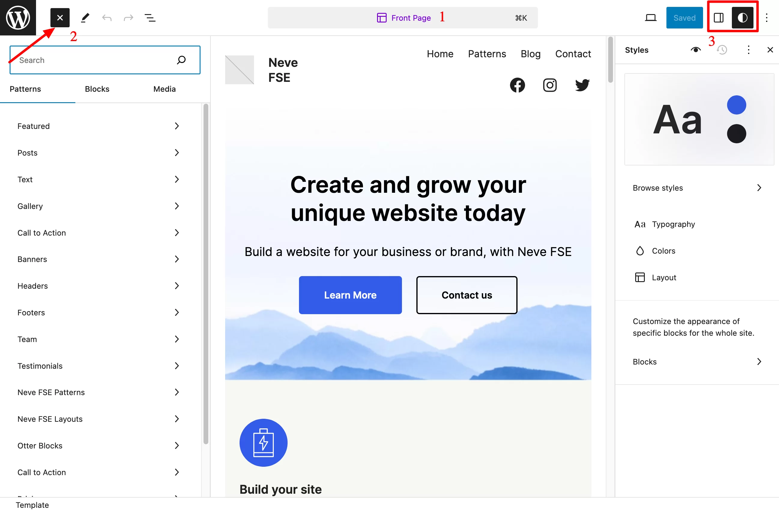 サイト エディターを使用して Neve FSE テーマを変更します。